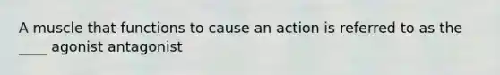 A muscle that functions to cause an action is referred to as the ____ agonist antagonist