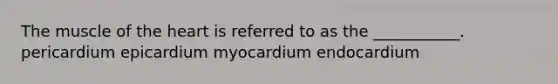 The muscle of the heart is referred to as the ___________. pericardium epicardium myocardium endocardium