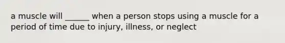 a muscle will ______ when a person stops using a muscle for a period of time due to injury, illness, or neglect