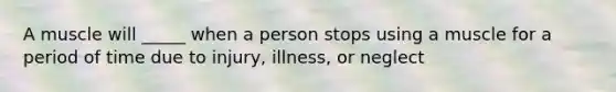 A muscle will _____ when a person stops using a muscle for a period of time due to injury, illness, or neglect