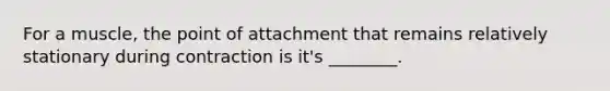 For a muscle, the point of attachment that remains relatively stationary during contraction is it's ________.