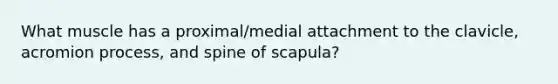 What muscle has a proximal/medial attachment to the clavicle, acromion process, and spine of scapula?