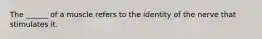 The ______ of a muscle refers to the identity of the nerve that stimulates it.