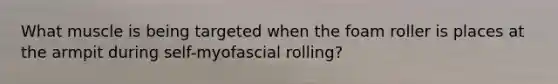 What muscle is being targeted when the foam roller is places at the armpit during self-myofascial rolling?