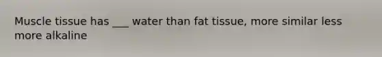 Muscle tissue has ___ water than fat tissue, more similar less more alkaline