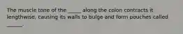 The muscle tone of the _____ along the colon contracts it lengthwise, causing its walls to bulge and form pouches called ______.