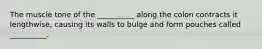 The muscle tone of the __________ along the colon contracts it lengthwise, causing its walls to bulge and form pouches called __________.