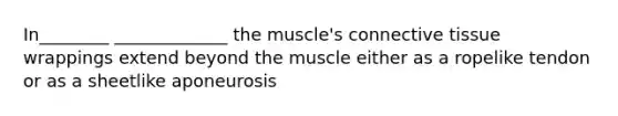 In________ _____________ the muscle's connective tissue wrappings extend beyond the muscle either as a ropelike tendon or as a sheetlike aponeurosis