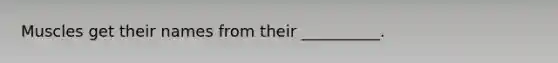 Muscles get their names from their __________.