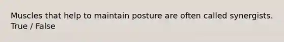 Muscles that help to maintain posture are often called synergists. True / False