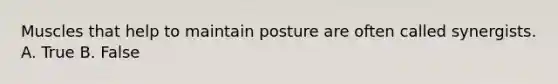 Muscles that help to maintain posture are often called synergists. A. True B. False