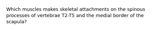 Which muscles makes skeletal attachments on the spinous processes of vertebrae T2-T5 and the medial border of the scapula?