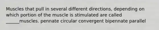 Muscles that pull in several different directions, depending on which portion of the muscle is stimulated are called ______muscles. pennate circular convergent bipennate parallel