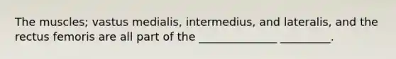 The muscles; vastus medialis, intermedius, and lateralis, and the rectus femoris are all part of the ______________ _________.
