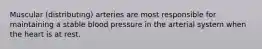 Muscular (distributing) arteries are most responsible for maintaining a stable blood pressure in the arterial system when the heart is at rest.