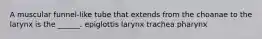 A muscular funnel-like tube that extends from the choanae to the larynx is the ______. epiglottis larynx trachea pharynx
