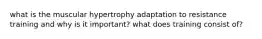 what is the muscular hypertrophy adaptation to resistance training and why is it important? what does training consist of?