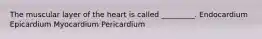 The muscular layer of the heart is called _________. Endocardium Epicardium Myocardium Pericardium