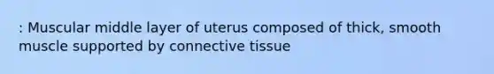 : Muscular middle layer of uterus composed of thick, smooth muscle supported by connective tissue