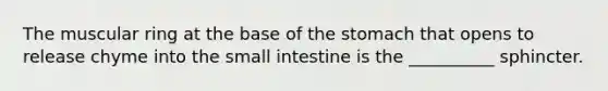 The muscular ring at the base of the stomach that opens to release chyme into the small intestine is the __________ sphincter.