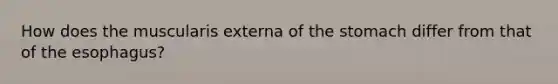 How does the muscularis externa of the stomach differ from that of the esophagus?