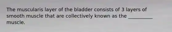 The muscularis layer of the bladder consists of 3 layers of smooth muscle that are collectively known as the __________ muscle.