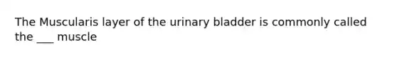 The Muscularis layer of the <a href='https://www.questionai.com/knowledge/kb9SdfFdD9-urinary-bladder' class='anchor-knowledge'>urinary bladder</a> is commonly called the ___ muscle