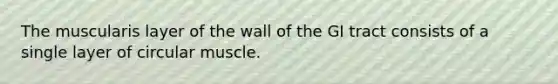 The muscularis layer of the wall of the GI tract consists of a single layer of circular muscle.