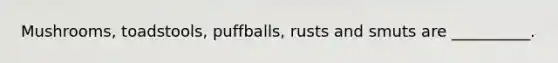 Mushrooms, toadstools, puffballs, rusts and smuts are __________.