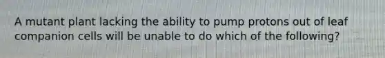 A mutant plant lacking the ability to pump protons out of leaf companion cells will be unable to do which of the following?