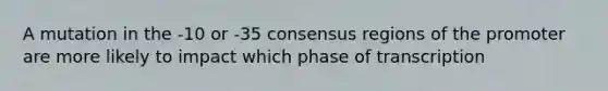 A mutation in the -10 or -35 consensus regions of the promoter are more likely to impact which phase of transcription