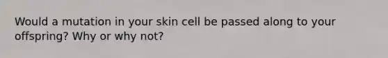 Would a mutation in your skin cell be passed along to your offspring? Why or why not?