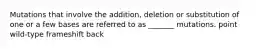 Mutations that involve the addition, deletion or substitution of one or a few bases are referred to as _______ mutations. point wild-type frameshift back