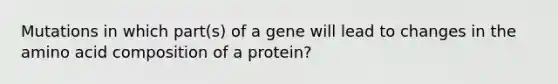 Mutations in which part(s) of a gene will lead to changes in the amino acid composition of a protein?