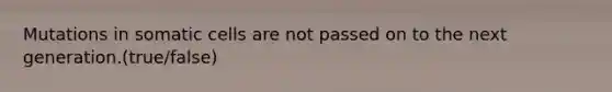 Mutations in somatic cells are not passed on to the next generation.(true/false)