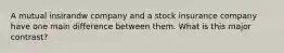 A mutual insirandw company and a stock insurance company have one main difference between them. What is this major contrast?