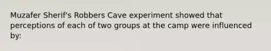 Muzafer Sherif's Robbers Cave experiment showed that perceptions of each of two groups at the camp were influenced by: