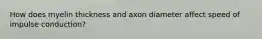 How does myelin thickness and axon diameter affect speed of impulse conduction?