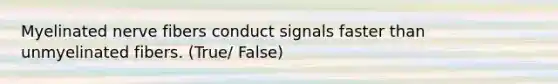 Myelinated nerve fibers conduct signals faster than unmyelinated fibers. (True/ False)