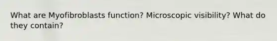 What are Myofibroblasts function? Microscopic visibility? What do they contain?