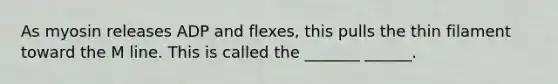 As myosin releases ADP and flexes, this pulls the thin filament toward the M line. This is called the _______ ______.