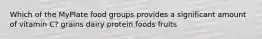 Which of the MyPlate food groups provides a significant amount of vitamin C? grains dairy protein foods fruits