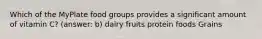 Which of the MyPlate food groups provides a significant amount of vitamin C? (answer: b) dairy fruits protein foods Grains