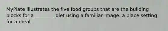 MyPlate illustrates the five food groups that are the building blocks for a ________ diet using a familiar image: a place setting for a meal.