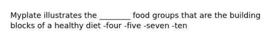 Myplate illustrates the ________ food groups that are the building blocks of a healthy diet -four -five -seven -ten