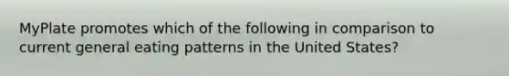 MyPlate promotes which of the following in comparison to current general eating patterns in the United States?