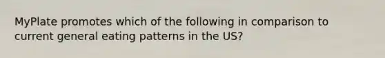 MyPlate promotes which of the following in comparison to current general eating patterns in the US?
