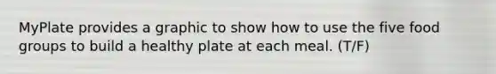 MyPlate provides a graphic to show how to use the five food groups to build a healthy plate at each meal. (T/F)