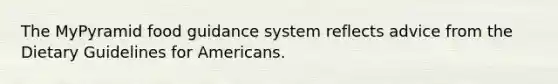 The MyPyramid food guidance system reflects advice from the Dietary Guidelines for Americans.