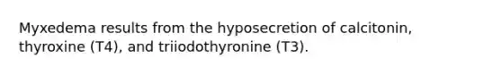 Myxedema results from the hyposecretion of calcitonin, thyroxine (T4), and triiodothyronine (T3).